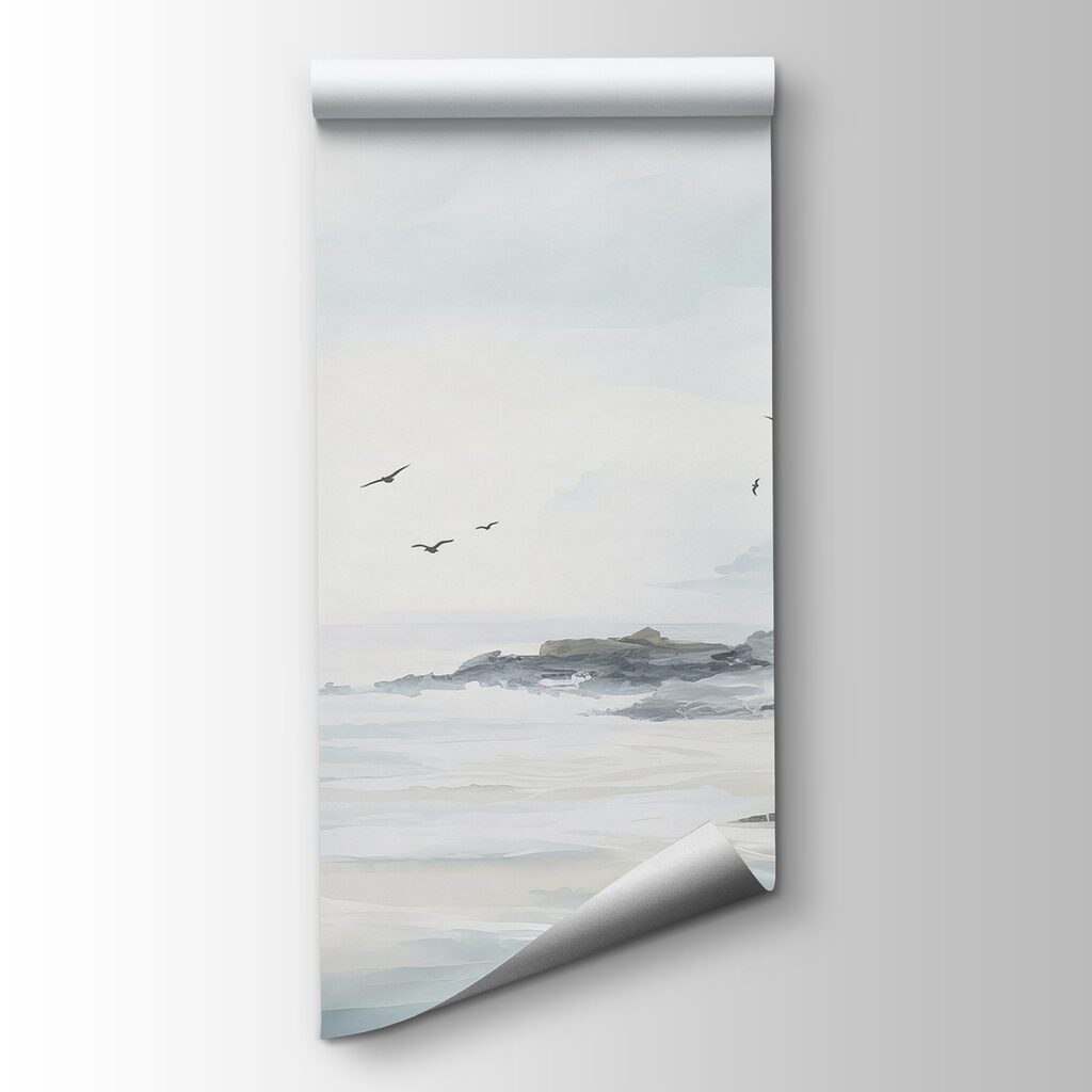 Birds above grey coastlines — product view