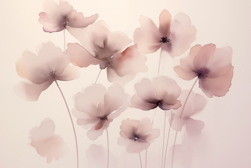 Pink flowers on stems — full design