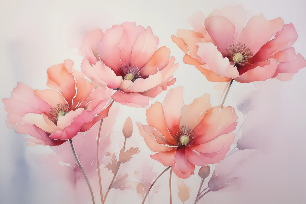 Pink petals in watercolour — full design