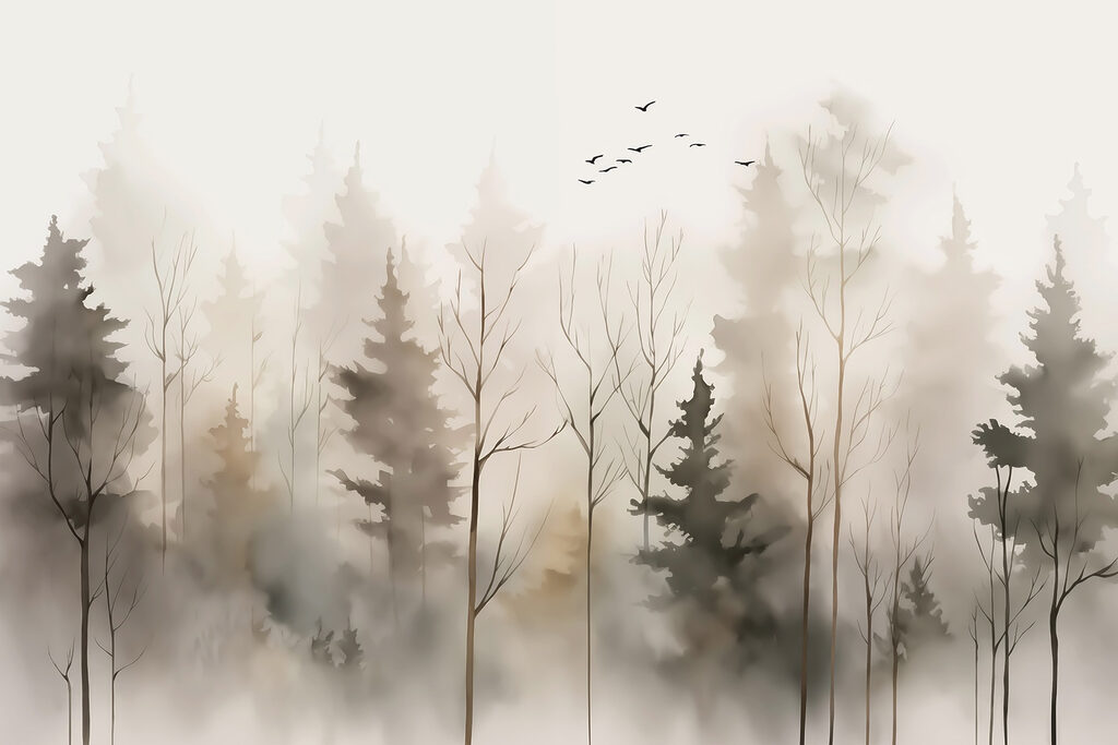 Trees in forest mist — full design