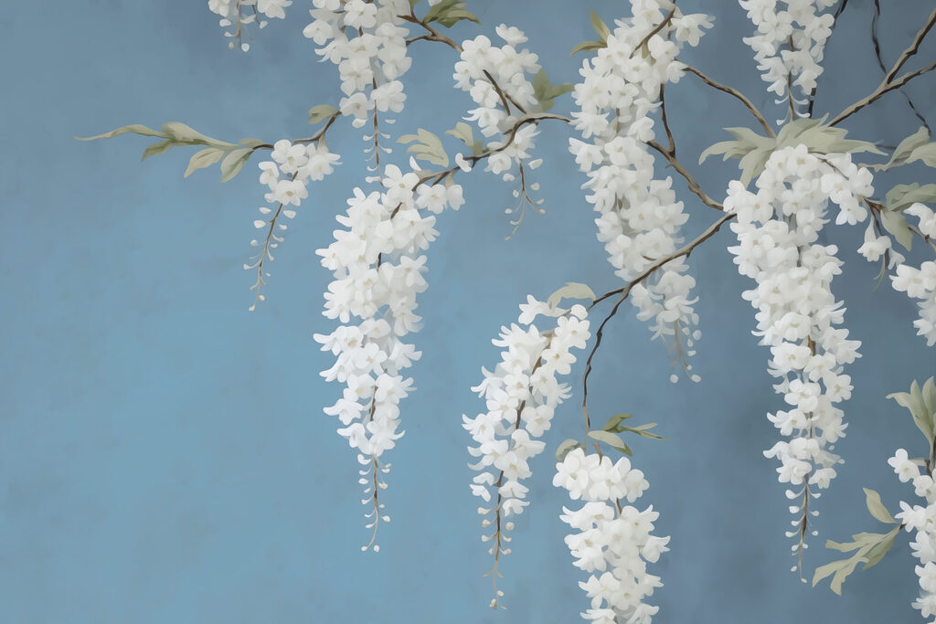 Blossom against steel blue — full design