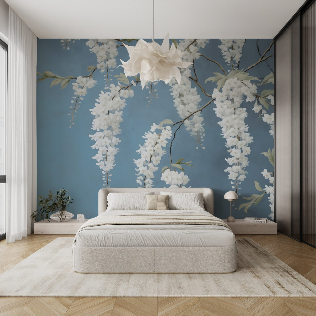 Blossom against steel blue — interior 1
