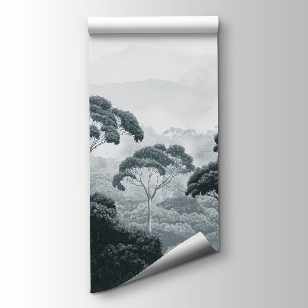 Tall treetops over hills — product view