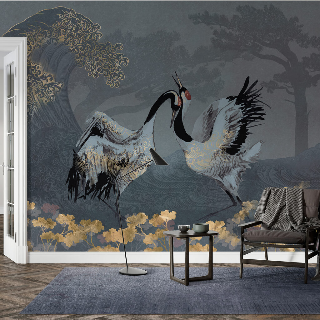 Cranes before dark mountains — interior 3
