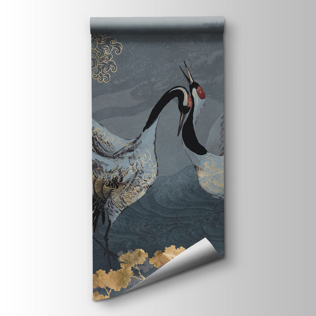 Cranes before dark mountains — product view