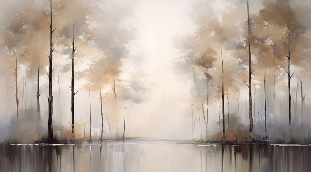 By misty forest water — full design