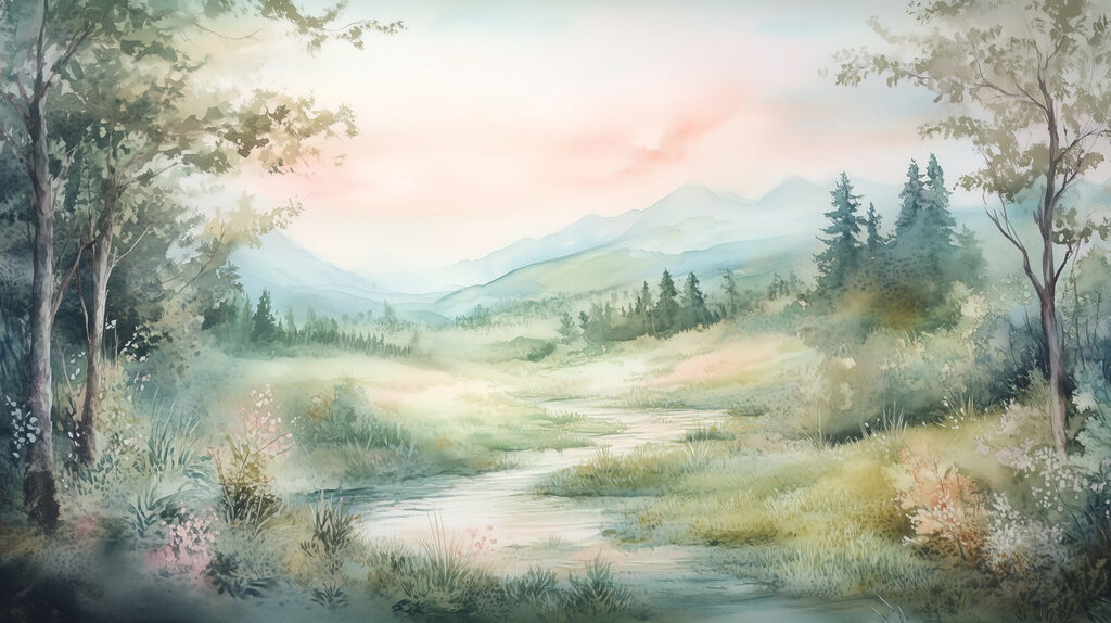 Path through mountain meadow — full design