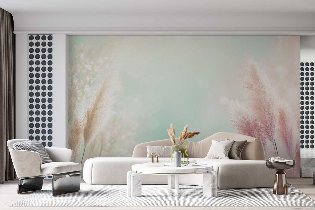 Pink plumes around green — interior 1
