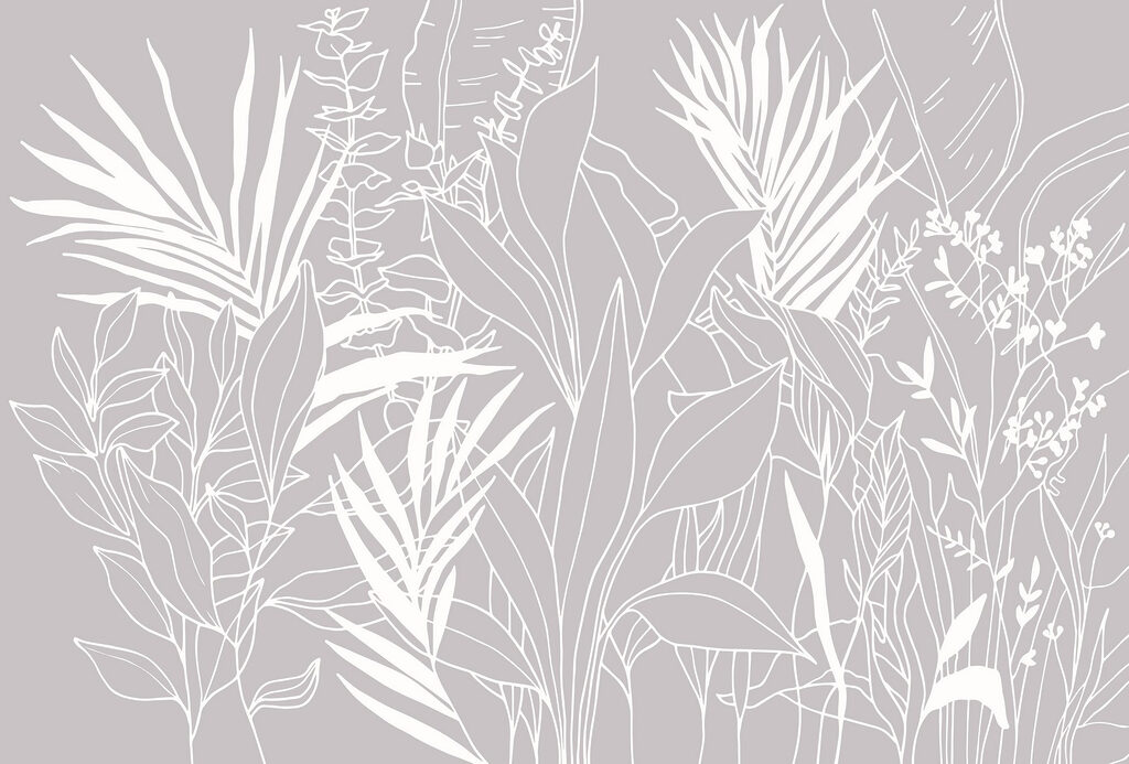Fine tropical line drawing — full design