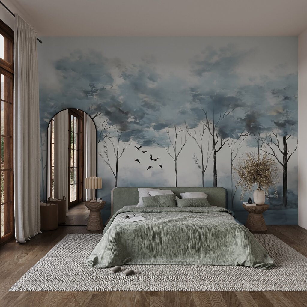 Blue treetops in watercolour — interior 1