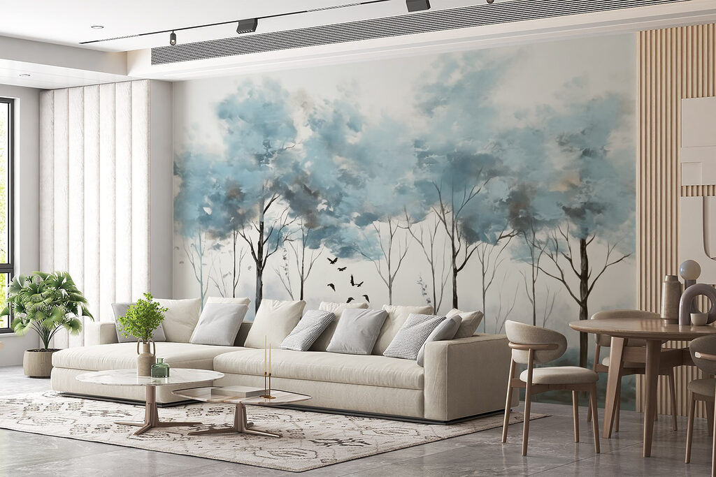 Blue treetops in watercolour — interior 2