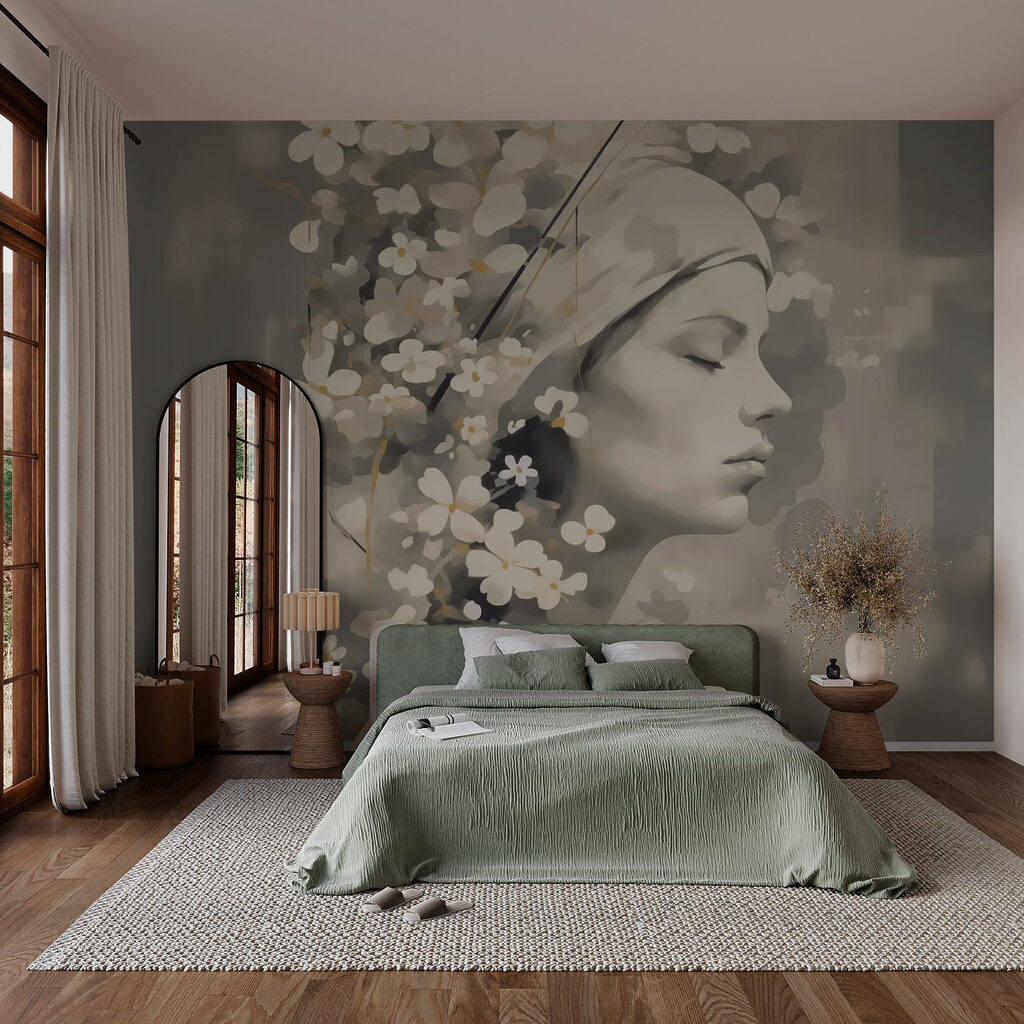 Woman’s profile in blossom — interior 1