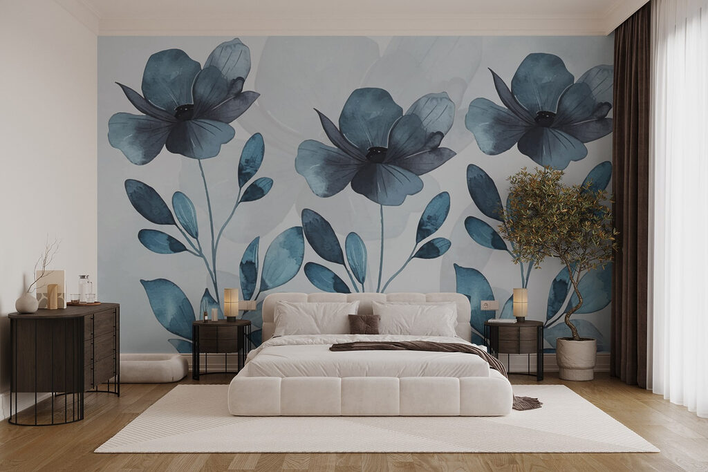 Blue blooms, oval leaves — interior 1
