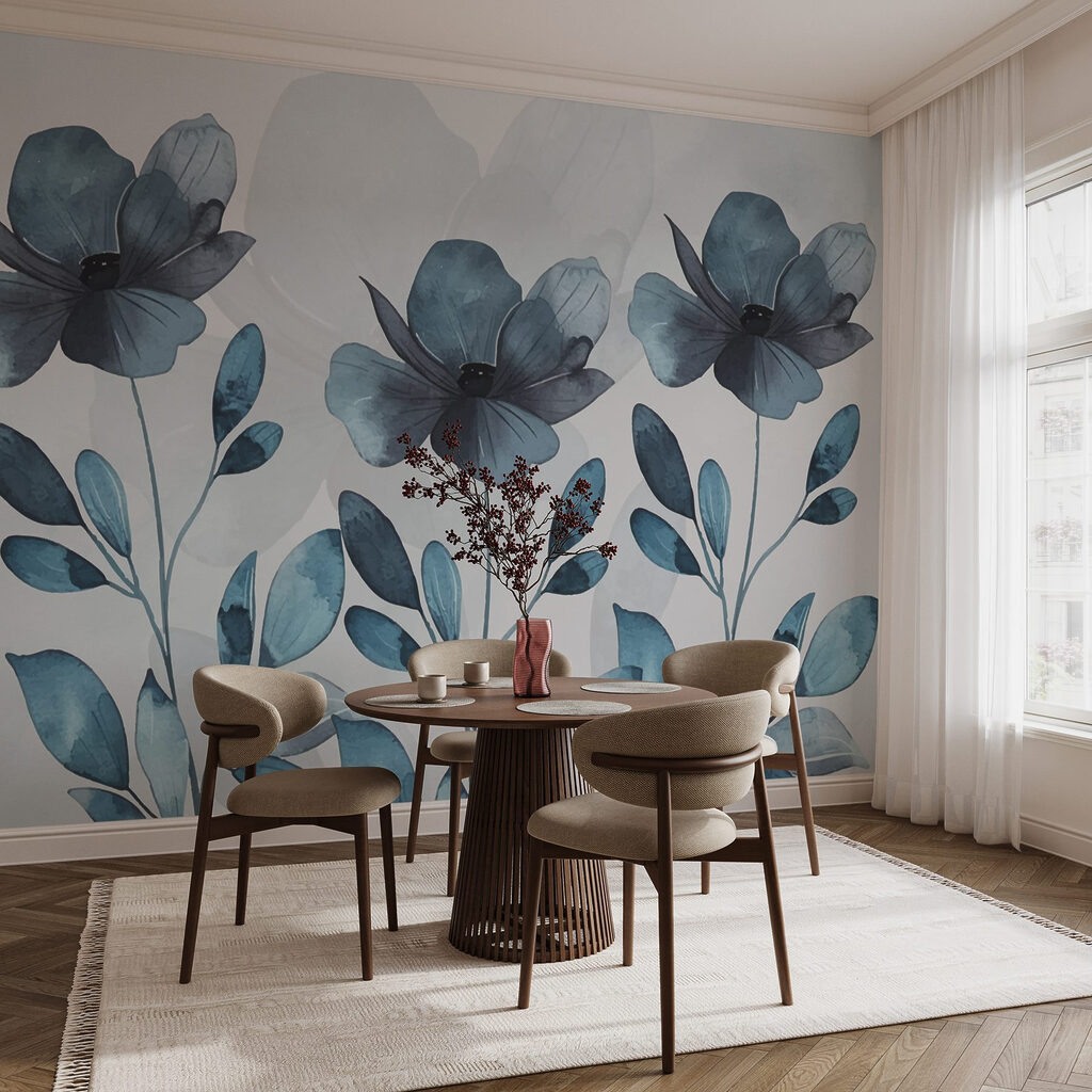 Blue blooms, oval leaves — interior 2