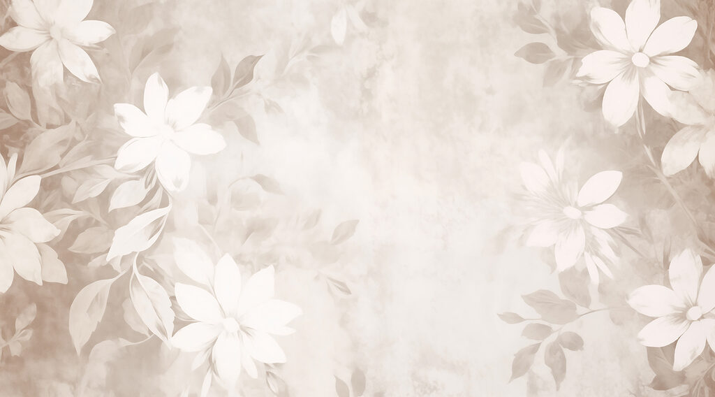 White flowers on beige — full design