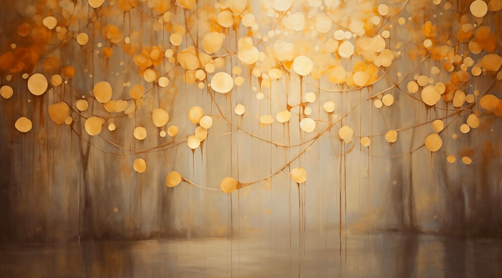 Golden orbs among trees — full design