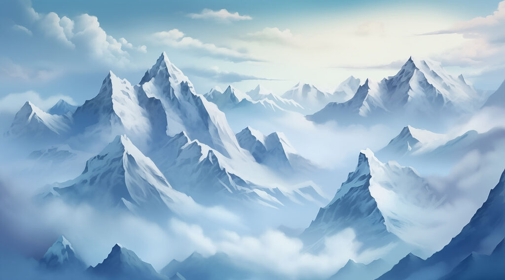 Mountain peaks above clouds — full design