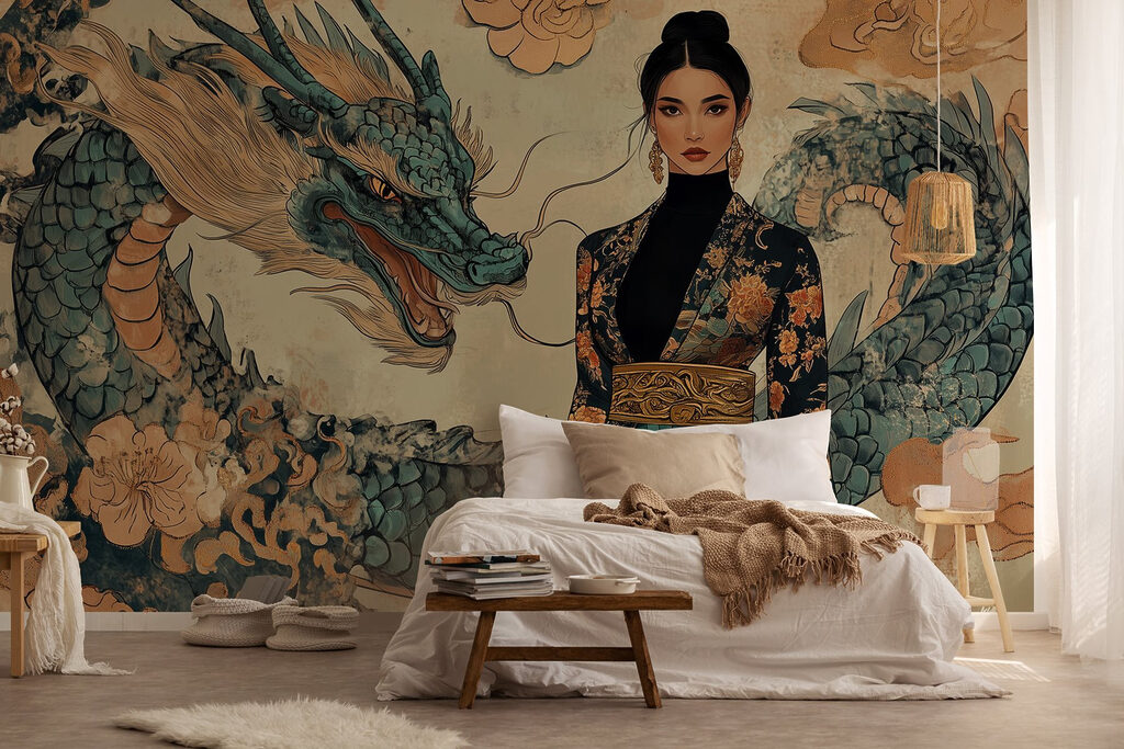 Woman beside a dragon — interior 1