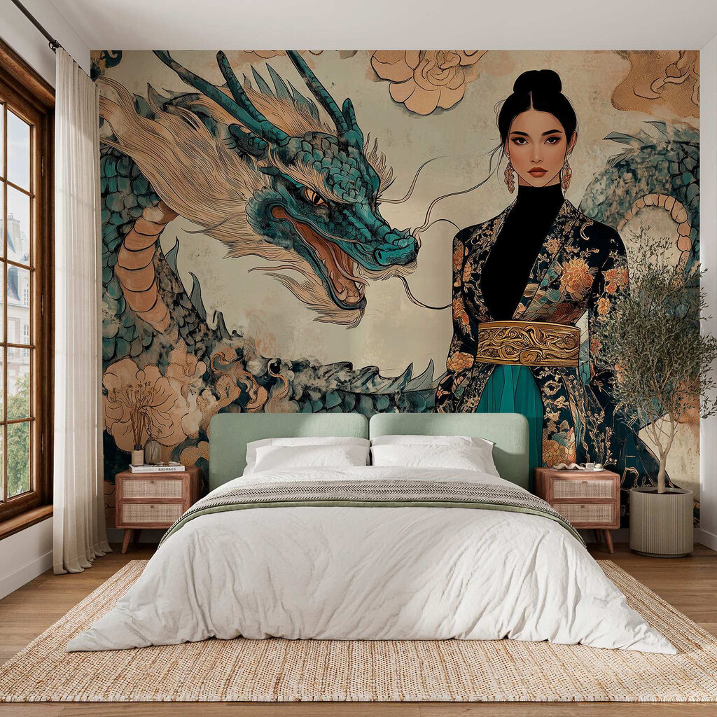 Woman beside a dragon — interior 2