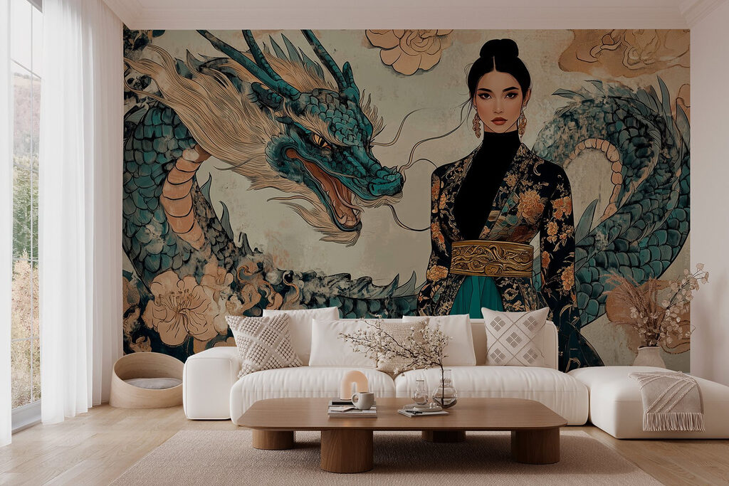 Woman beside a dragon — interior 3