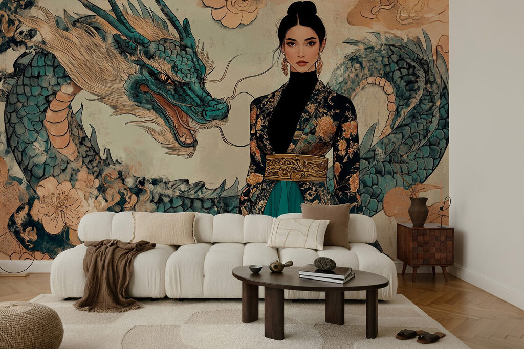 Woman beside a dragon — interior 4