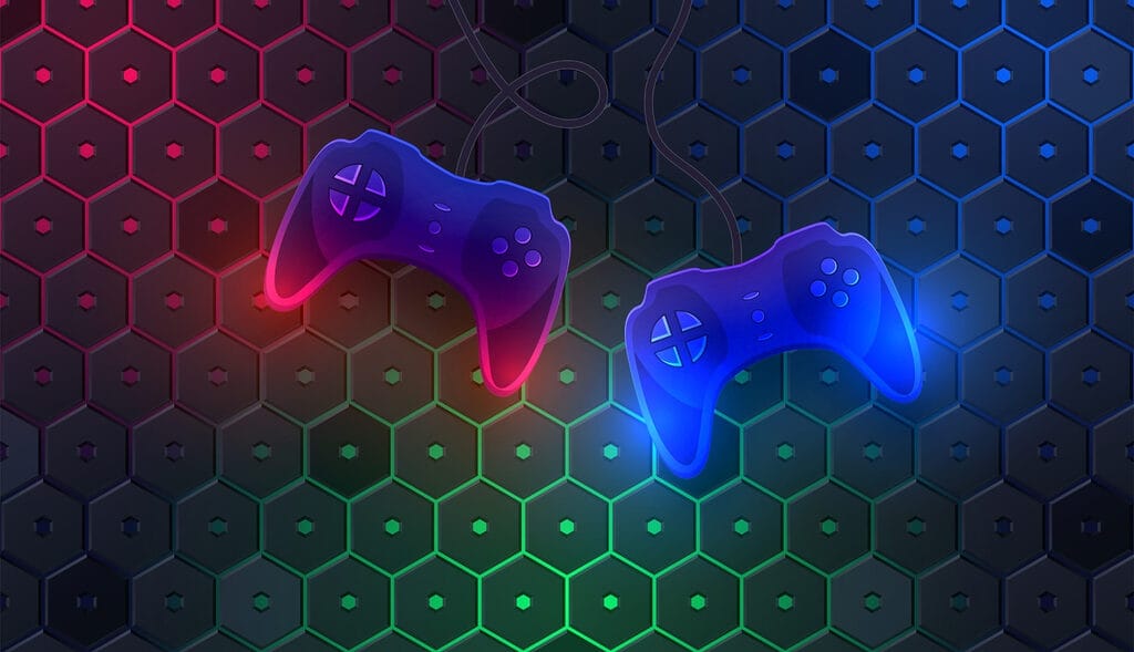 Game controllers and hexagons — full design