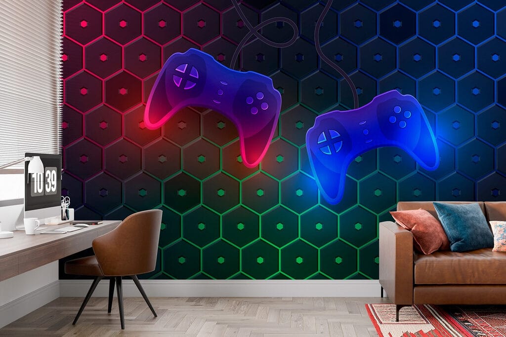 Game controllers and hexagons — interior 2