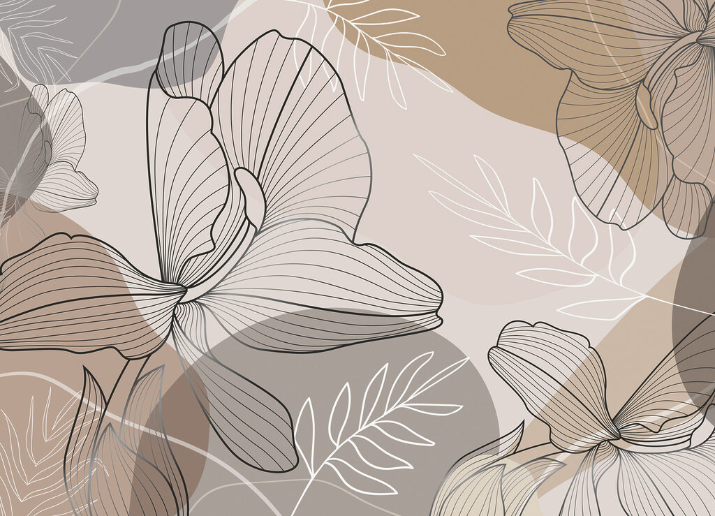 Flower outlines on taupe — full design