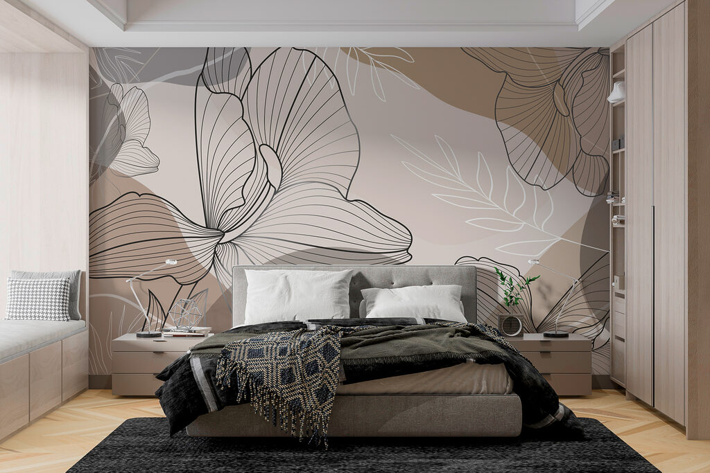 Flower outlines on taupe — interior 1