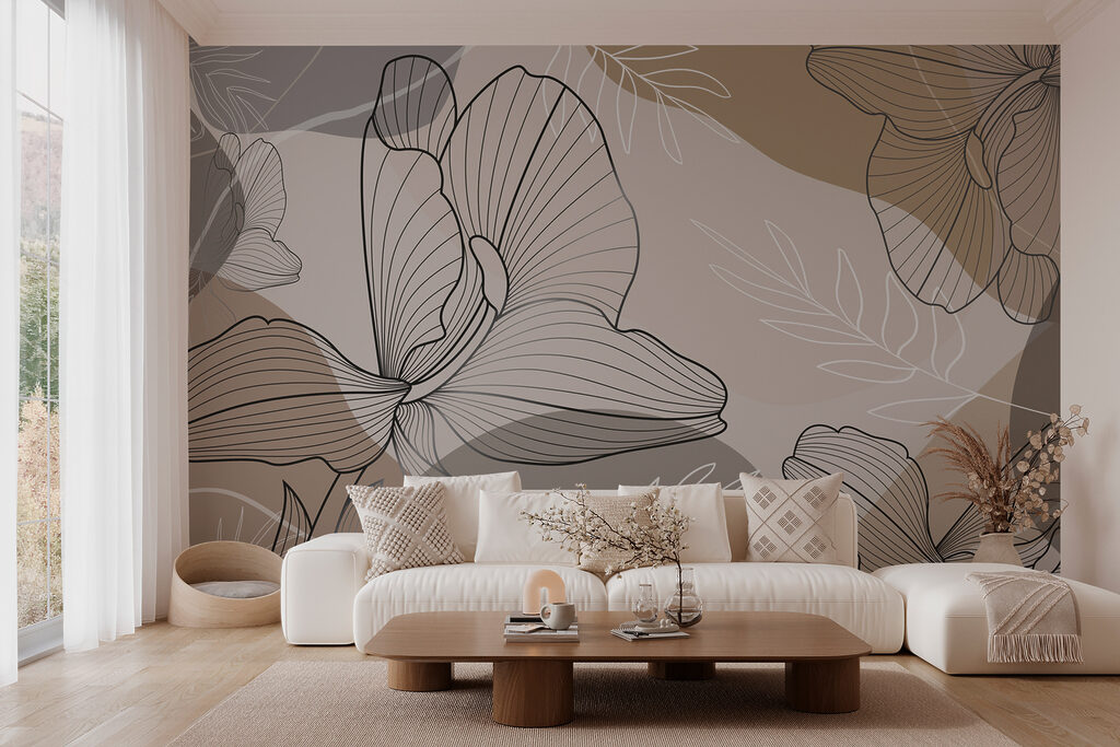 Flower outlines on taupe — interior 2