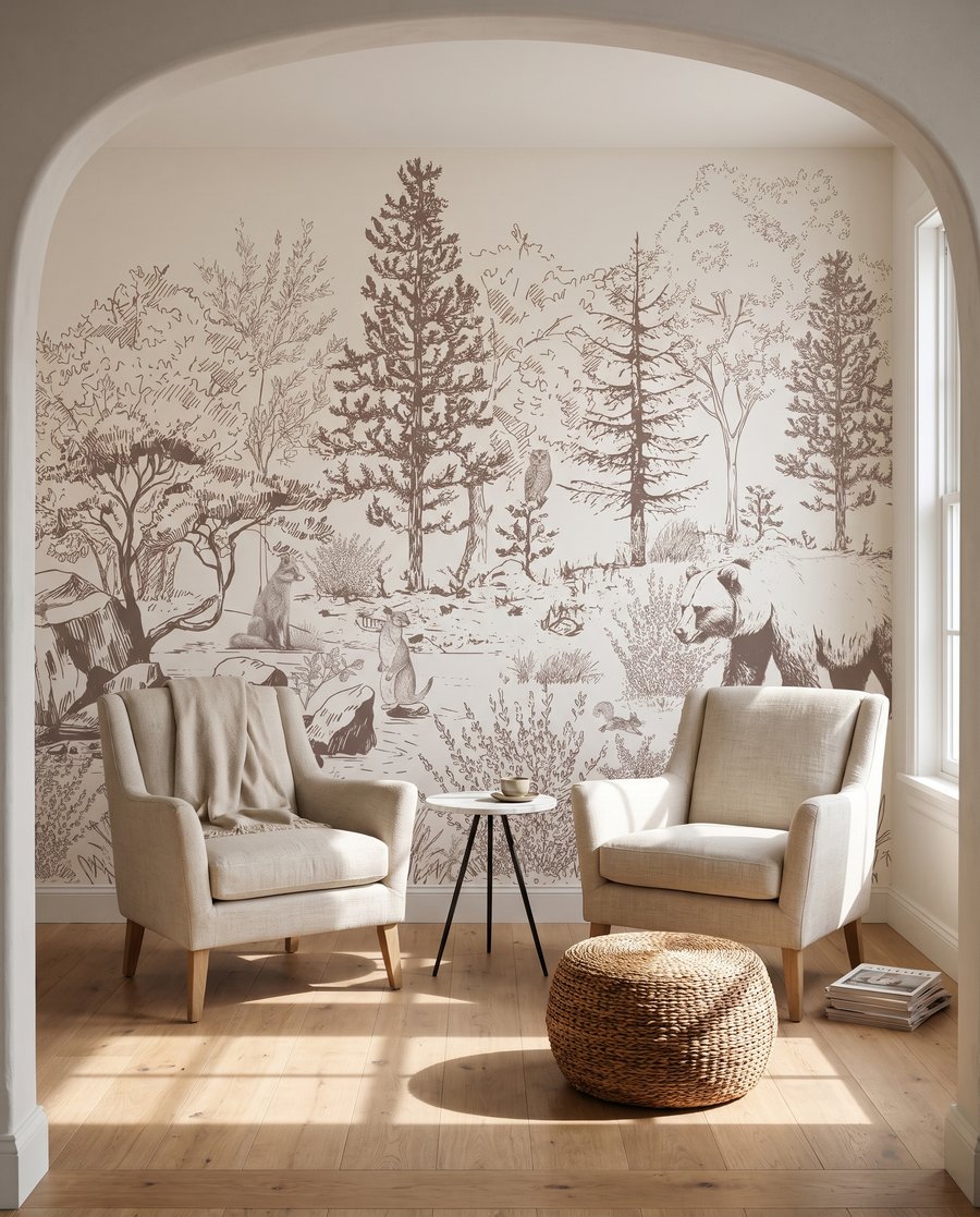 Bear in Woodland Etching in an interior