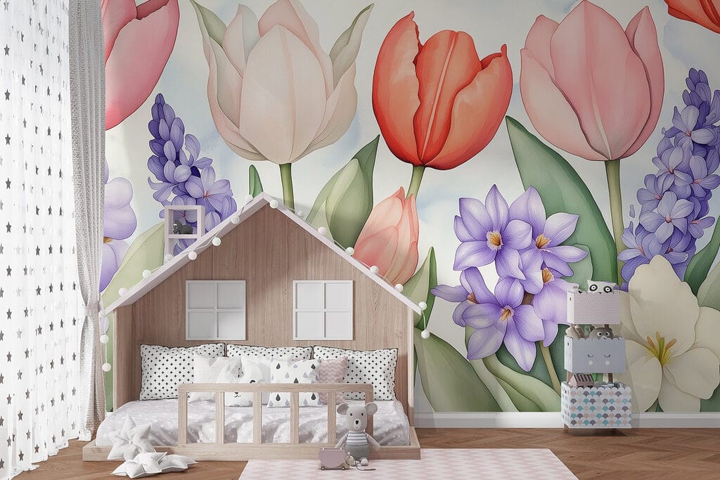 Tulips among purple flowers — interior 5