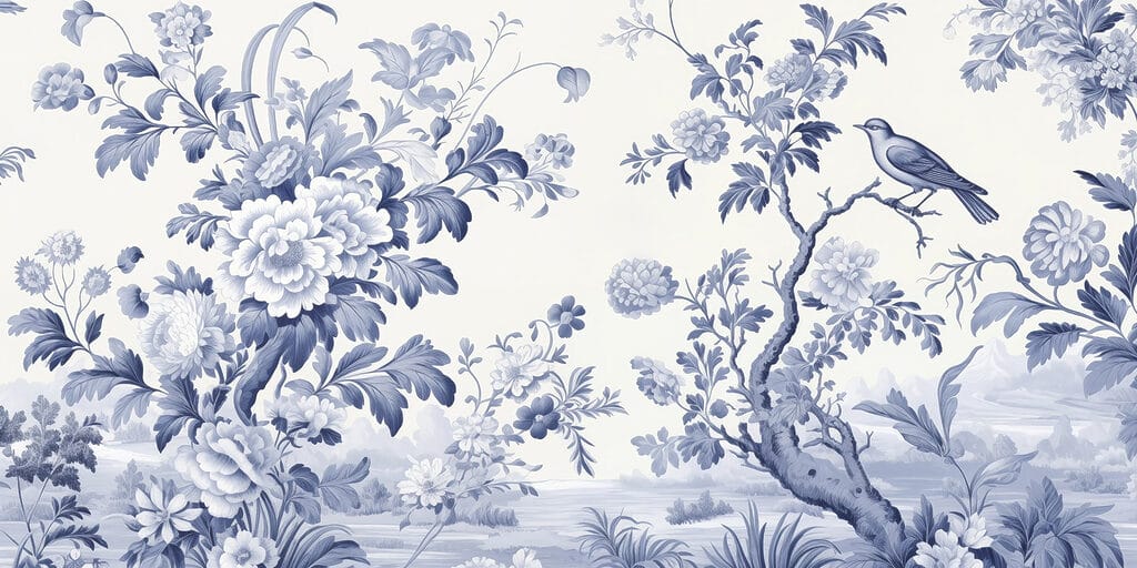 Birds among flowering branches — full design