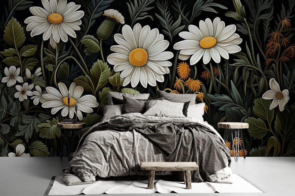 Daisies against dark leaves — interior 1