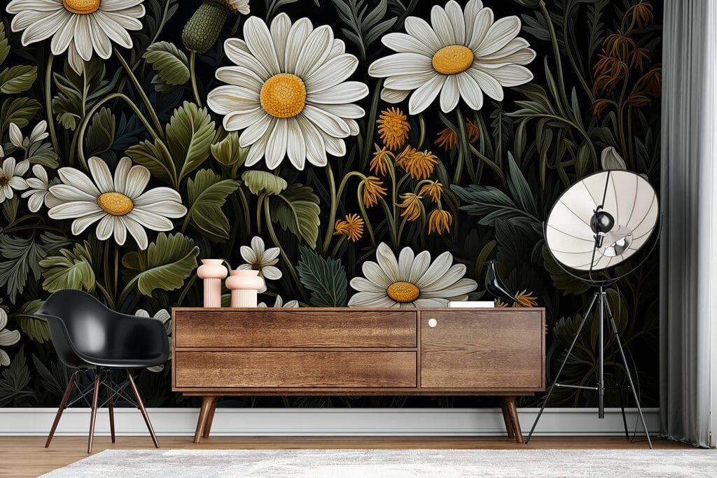 Daisies against dark leaves — interior 2
