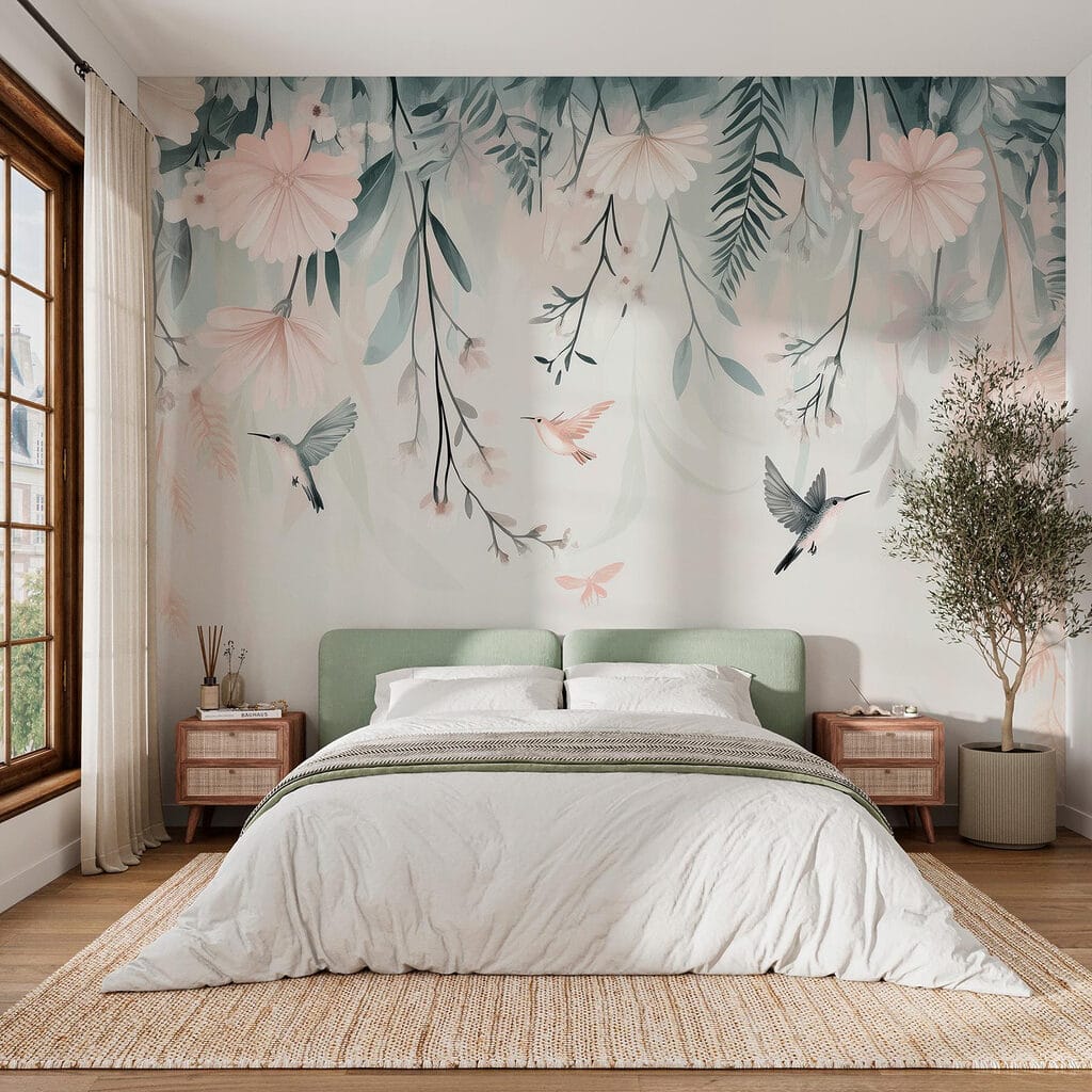 Hummingbirds under hanging branches — interior 2