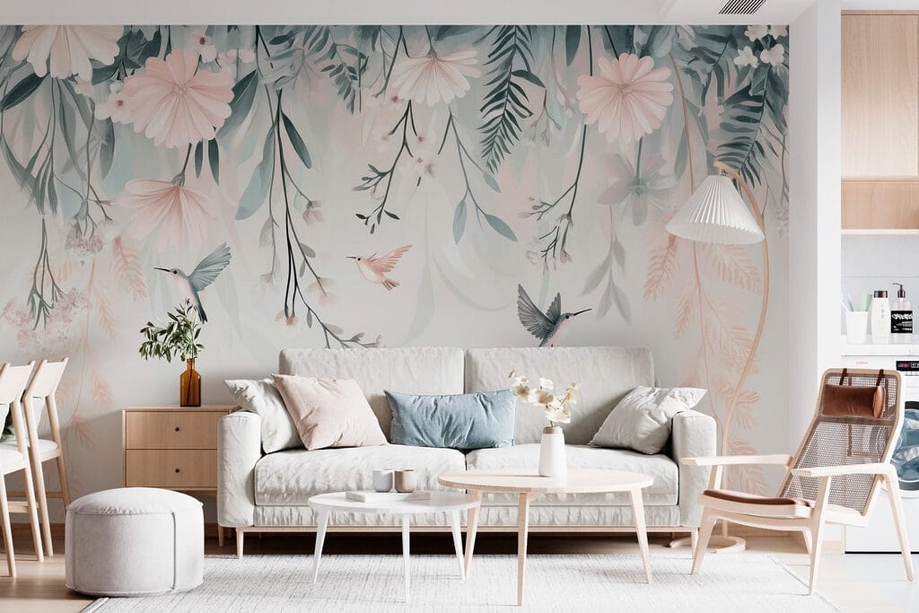 Hummingbirds under hanging branches — interior 3
