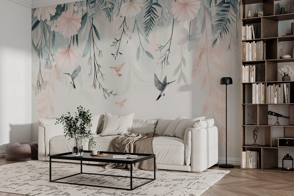 Hummingbirds under hanging branches — interior 4