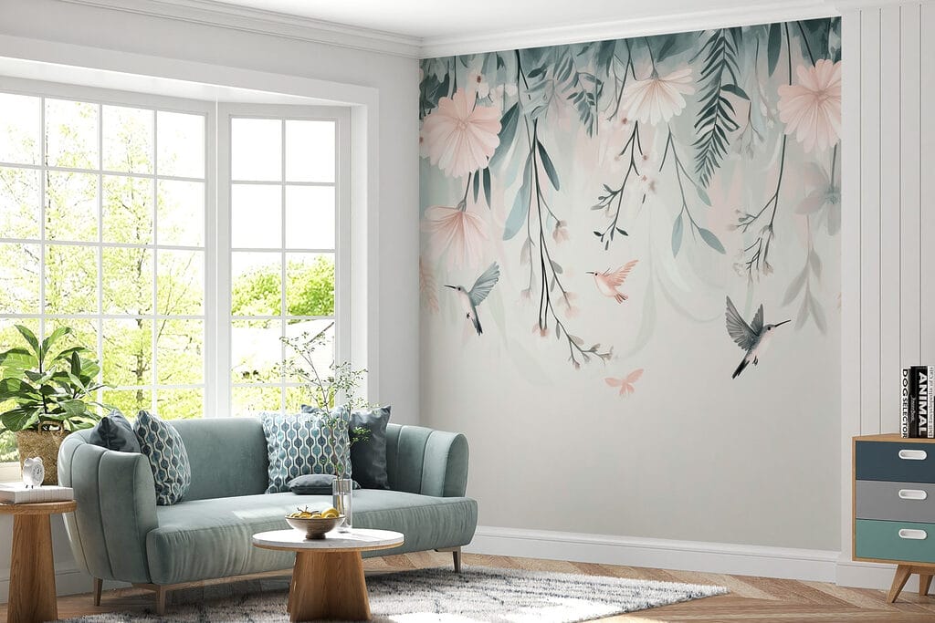 Hummingbirds under hanging branches — interior 5