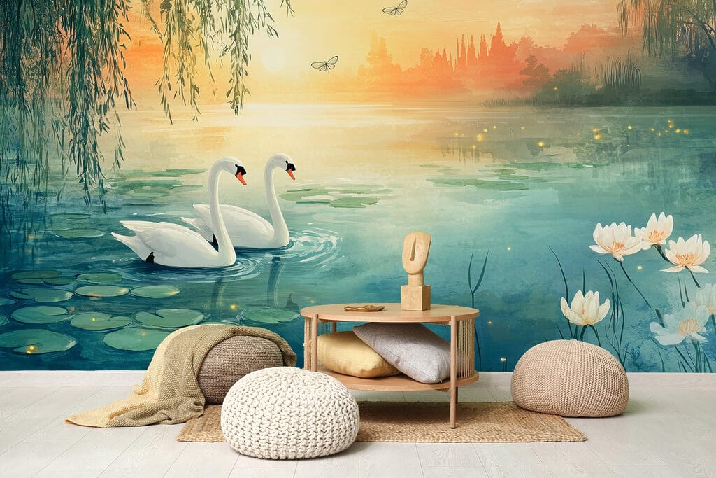 Swans at golden dusk — interior 3
