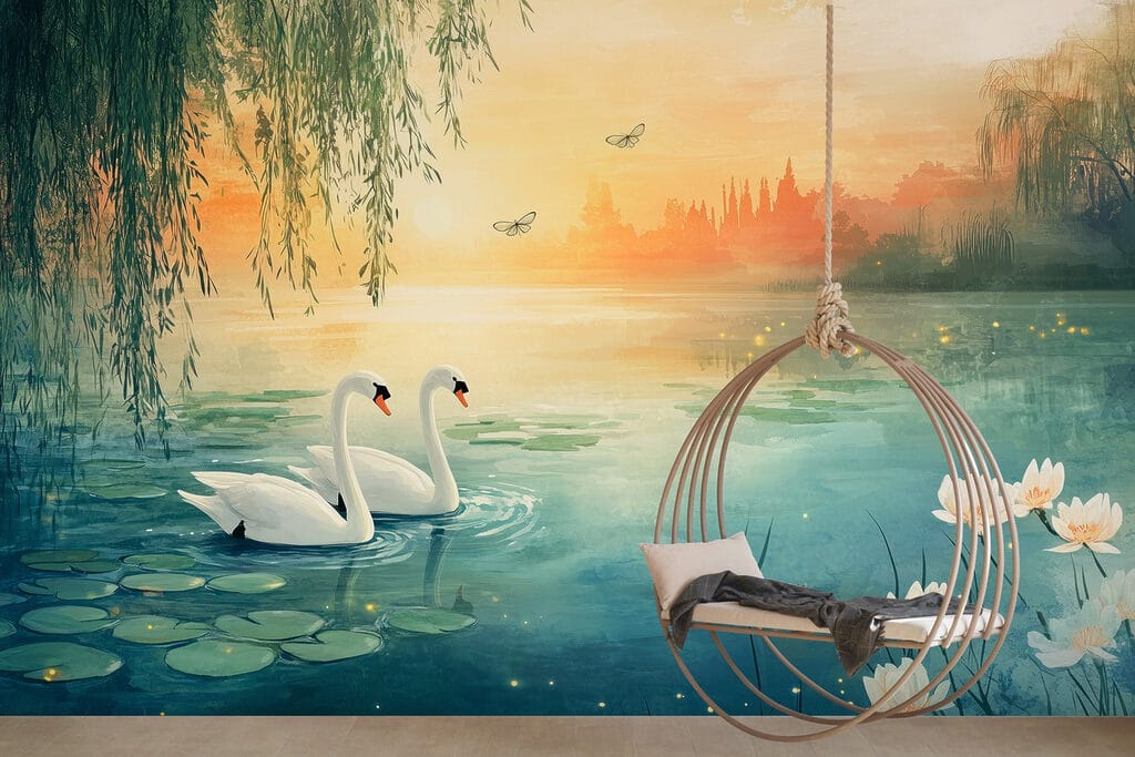Swans at golden dusk — interior 4