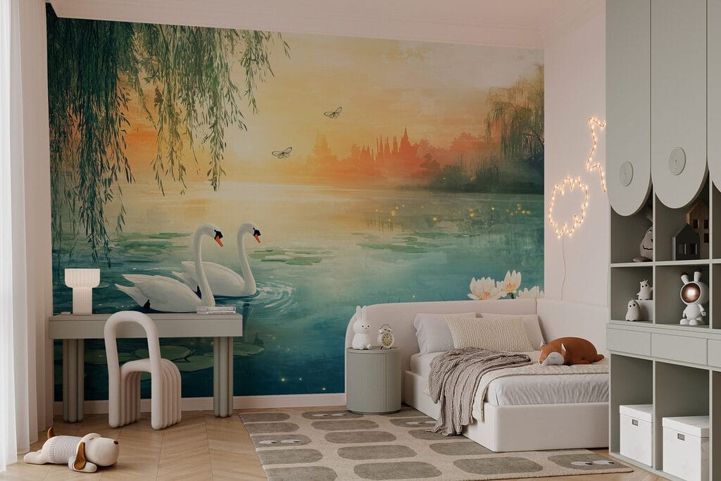 Swans at golden dusk — interior 5