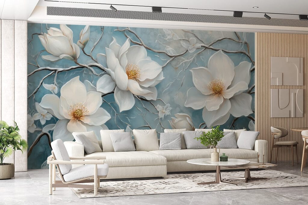 Magnolia on weathered blue — interior 6