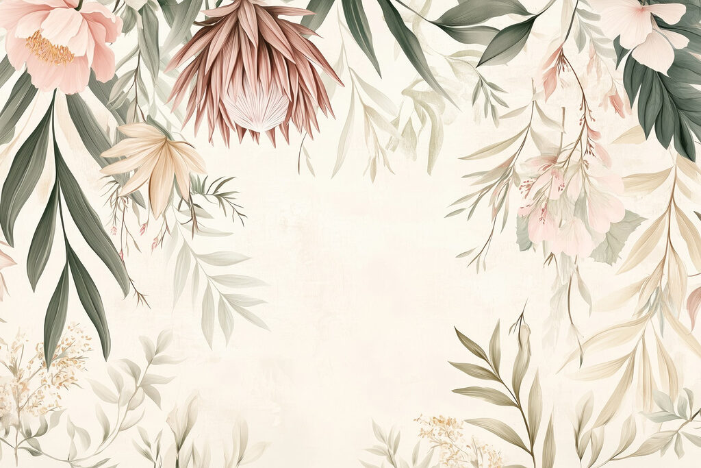 Hanging flowers around white — full design