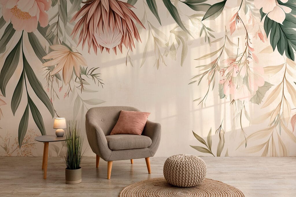 Hanging flowers around white — interior 1