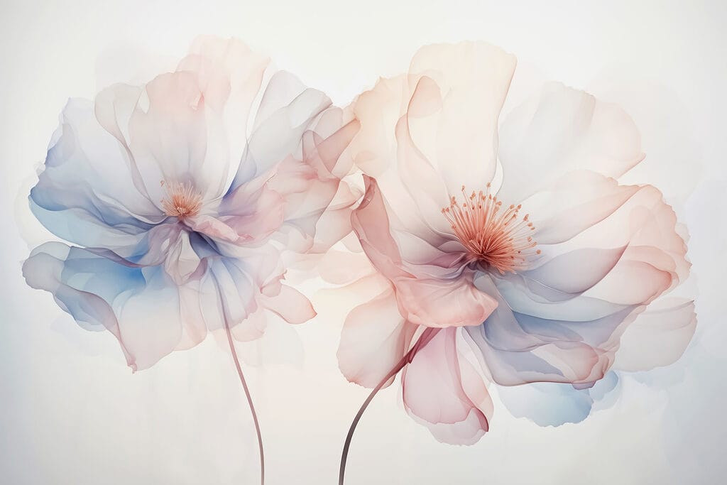 Translucent flowers, thin stems — full design