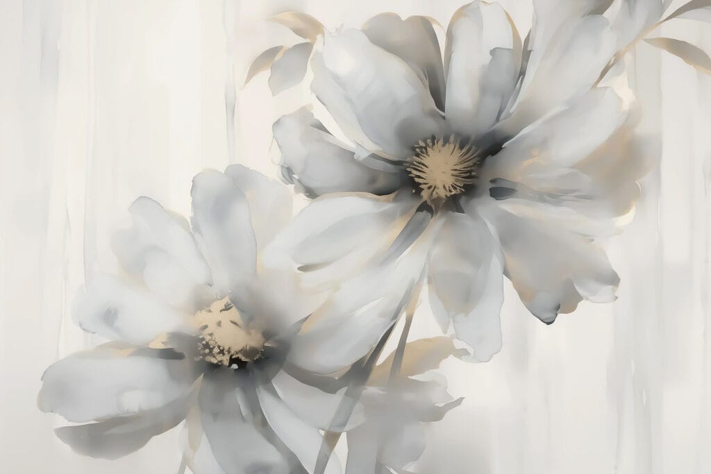 White flowers on brushstrokes — full design