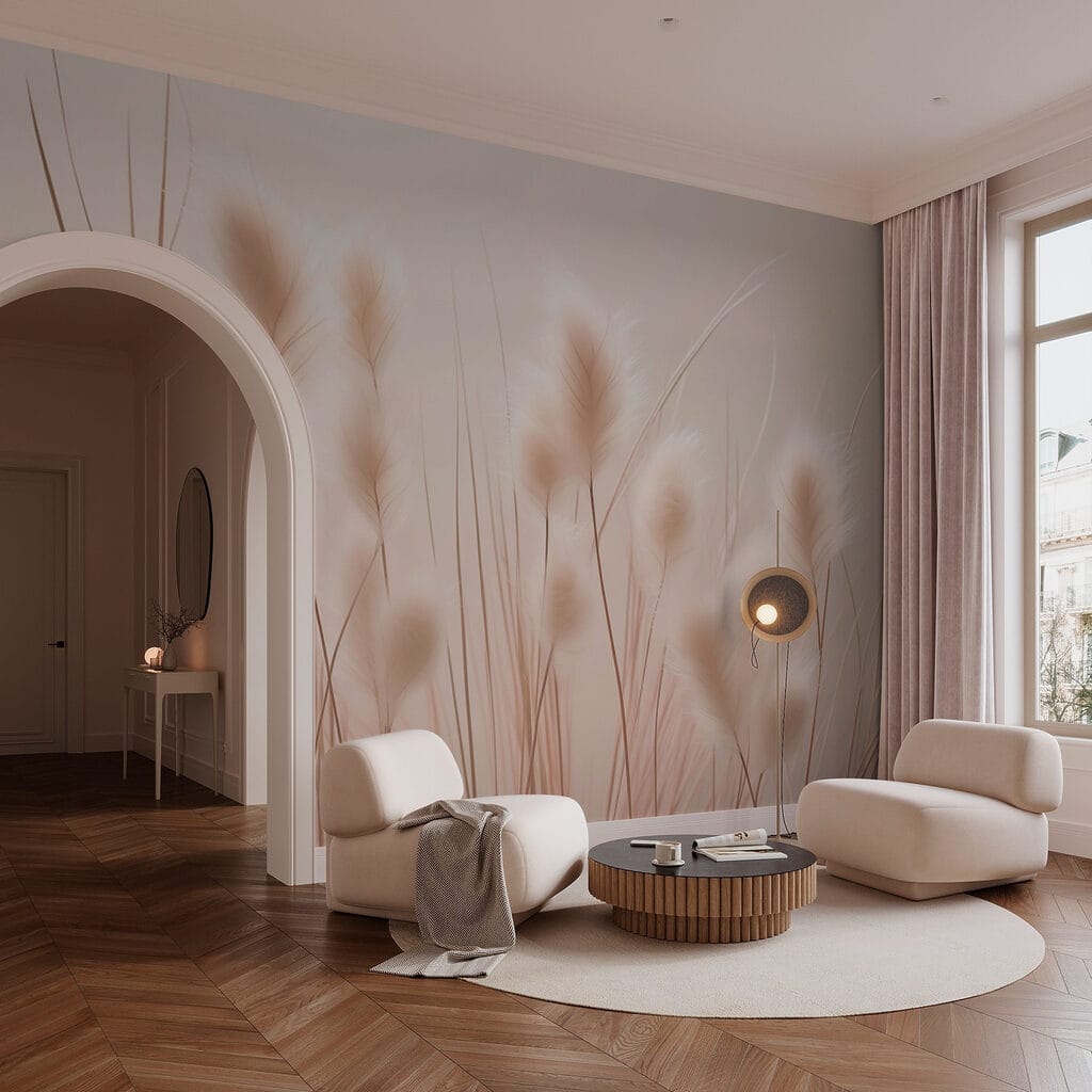 Plumes on soft pink — interior 1