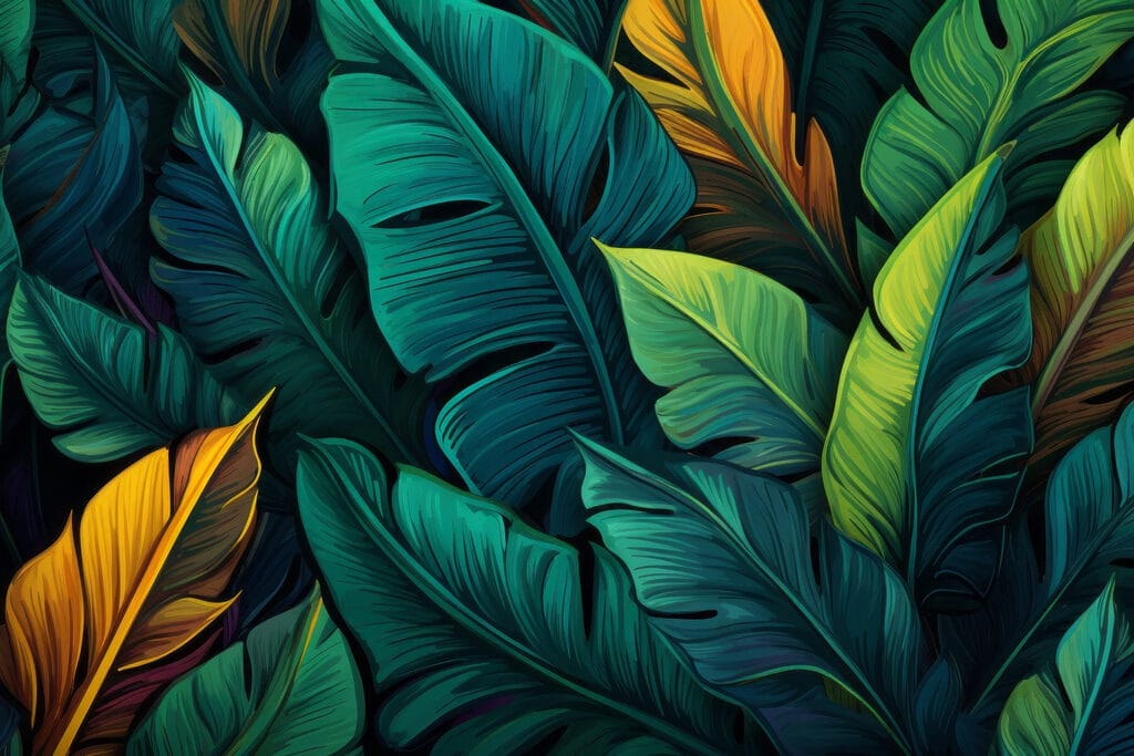Tropical leaves with gold — full design