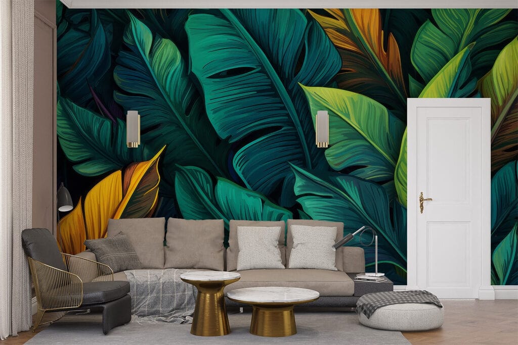 Tropical leaves with gold — interior 1